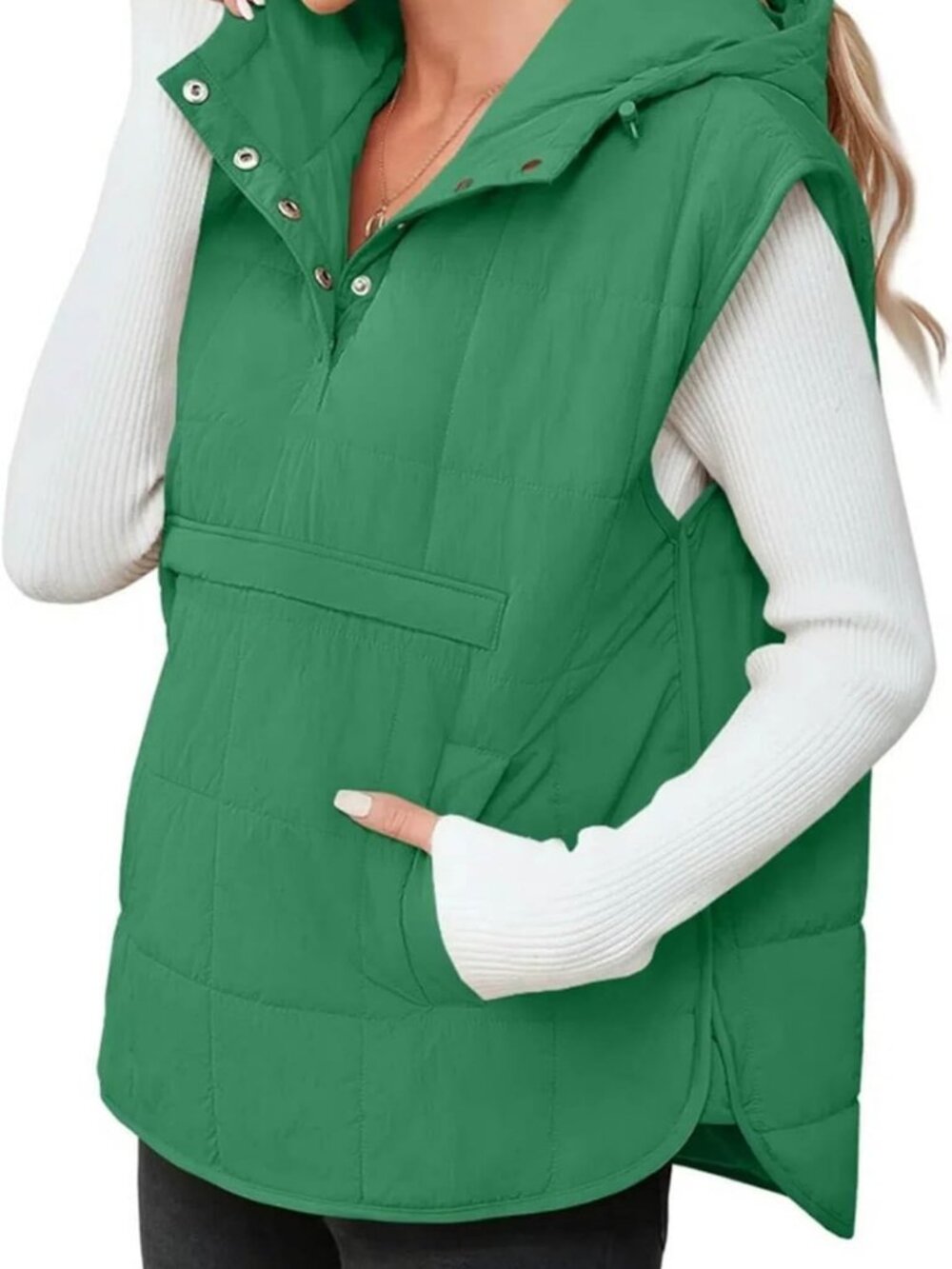 Cozy Quilted Puffer Vest for Women | Sleeveless Hoodie with Kangaroo Pockets